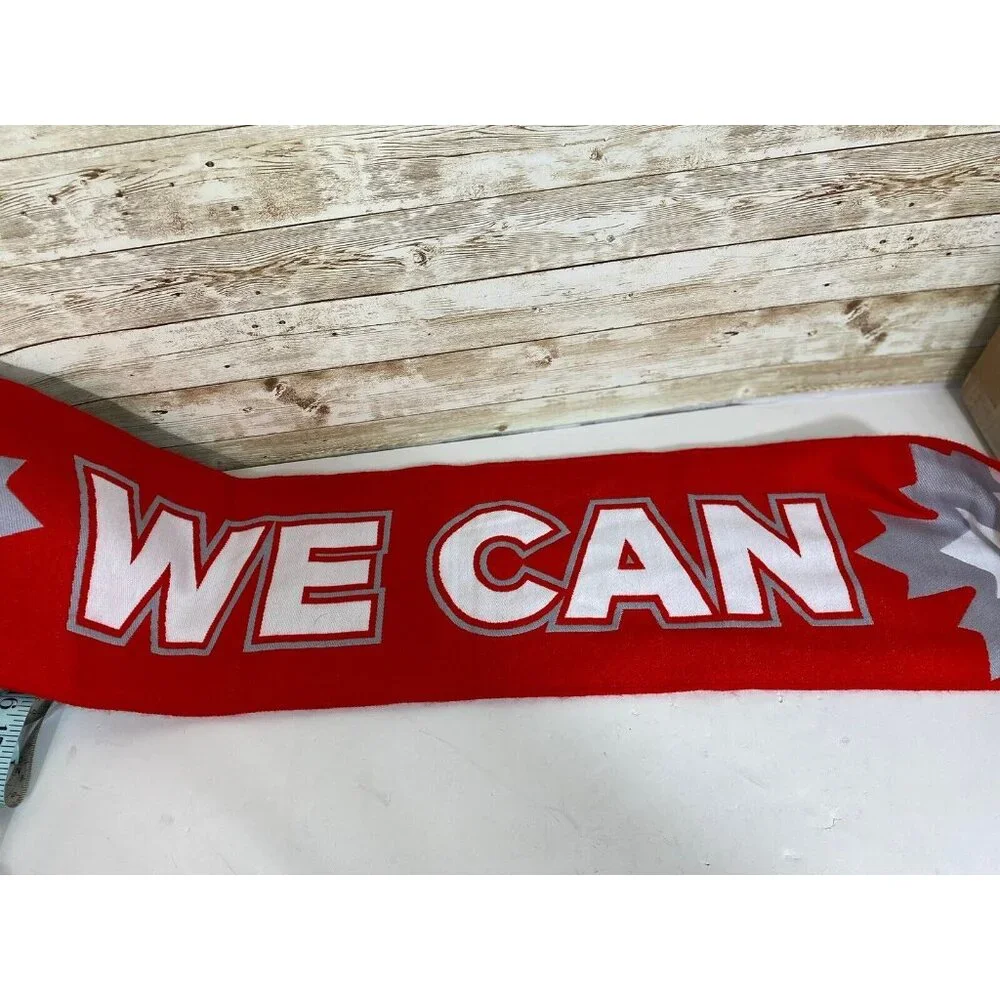 Canada Knit Scarf Muffler Team Hockey Fan Reversible CIBC Sponsor Fringe